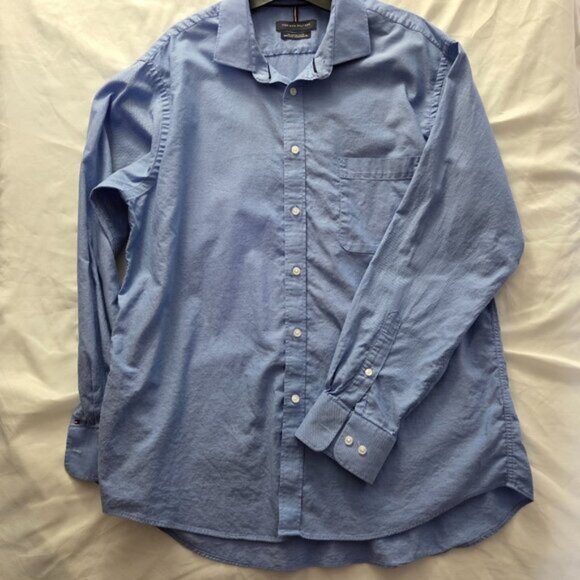 TH-Tommy Hilfiger 100% Cotton Oxford Dress Shirt | Blue Regular Fit | L - Picture 1 of 10